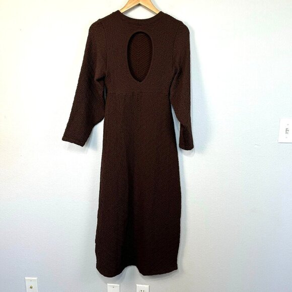Free People Women's Gabby Long Sleeve Textured Cut Out Back Midi Dress Brown M/L - Picture 8 of 14